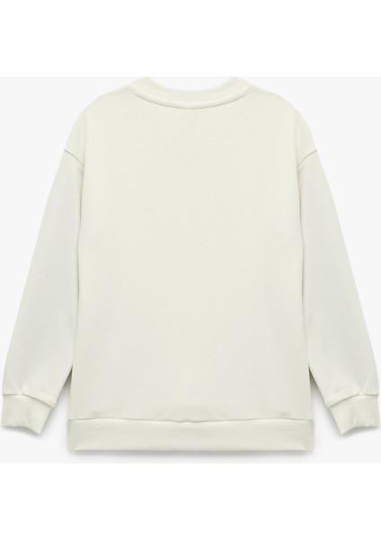 Şardonlu Renk Kontrastlı Uzun Kollu Bisiklet Yaka Baskılı Oversize Sweatshirt fiyatları