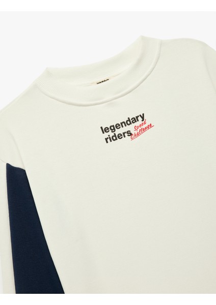 Şardonlu Renk Kontrastlı Uzun Kollu Bisiklet Yaka Baskılı Oversize Sweatshirt modelleri