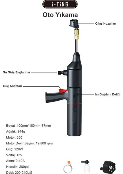 İTing Araç Otomobil Akıllı Set Araç Yıkama Araç içi Süpürme Araç Lastik Şişirme Akü Takviye Seti