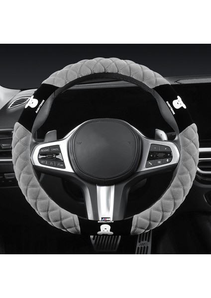 38 cm D Şeklinde Araba Direksiyon Simidi Kılıfı Kışlık Tüylü Ayıcık Direksiyon Simidi Koruyucu-Gri (Yurt Dışından)