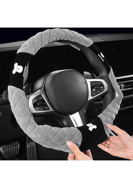 38 cm D Şeklinde Araba Direksiyon Simidi Kılıfı Kışlık Tüylü Ayıcık Direksiyon Simidi Koruyucu-Gri (Yurt Dışından) fiyatları