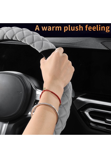 38 cm D Şeklinde Araba Direksiyon Simidi Kılıfı Kışlık Tüylü Ayıcık Direksiyon Simidi Koruyucu-Gri (Yurt Dışından) modelleri