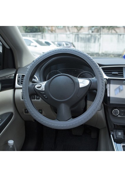Araba Lastiği Dokulu Direksiyon Simidi Kaymaz Tutacaklı Silikon Koruyucu Kılıf-Gri (Yurt Dışından)