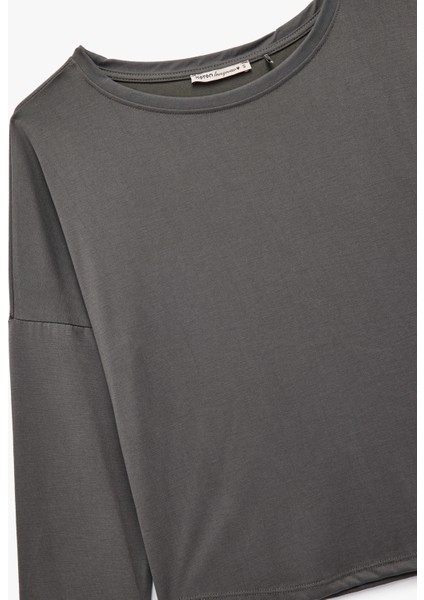 Uzun Kollu Bisiklet Yaka Rahat Kalıp Modal Pijama Üstü modelleri