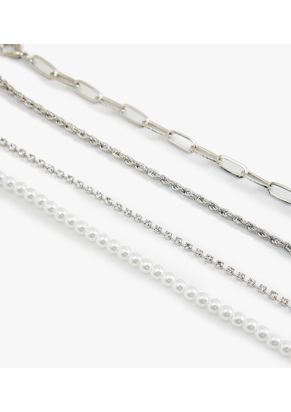 Taşlı Inci Detaylı 4'lü Zincir Bileklik Seti modelleri