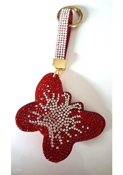 Yeni Yıl Hediyesi Zirkon Taşlı Kelebek Anahtarlık - Çanta Süsü - Çanta Charmı 14,5 cm