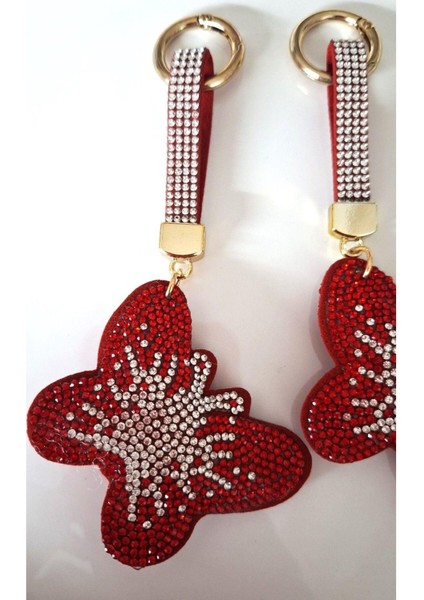 Yeni Yıl Hediyesi Zirkon Taşlı Kelebek Anahtarlık - Çanta Süsü - Çanta Charmı 14,5 cm fırsatları