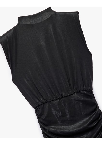 Simli Dik Yaka Kolsuz Drape Detaylı Bodycon Mini Abiye Elbise modelleri