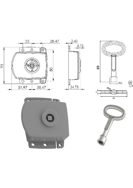 Mini Yüzey Montaj Hava Santral Kabin Ağır Panel Kilit - Metal Gövde (+ Alu. Kare 8. Anahtar) indirimleri