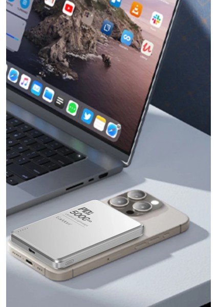 PD53 5.000 mAh 15W Kablosuz + 20W Type-C PD Powerbank | MagSafe Uyumlu, Gümüş fırsatları