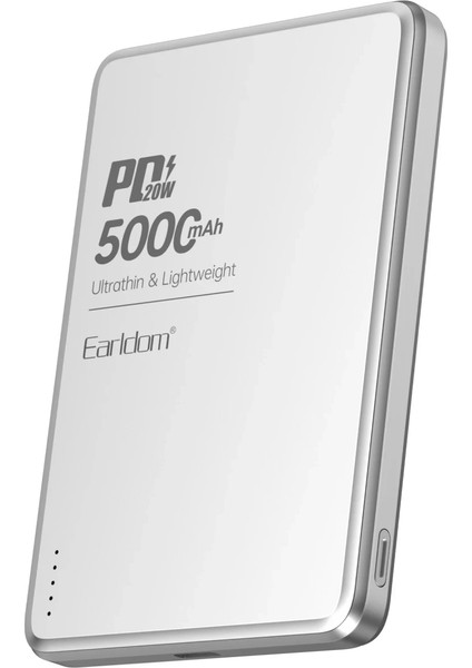 PD53 5.000 mAh 15W Kablosuz + 20W Type-C PD Powerbank | MagSafe Uyumlu, Gümüş