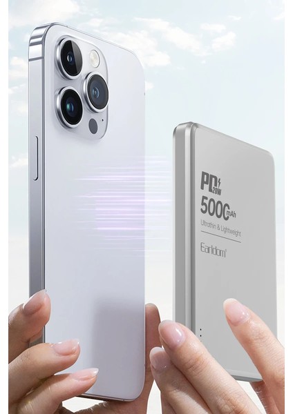 PD53 5.000 mAh 15W Kablosuz + 20W Type-C PD Powerbank | MagSafe Uyumlu, Gümüş