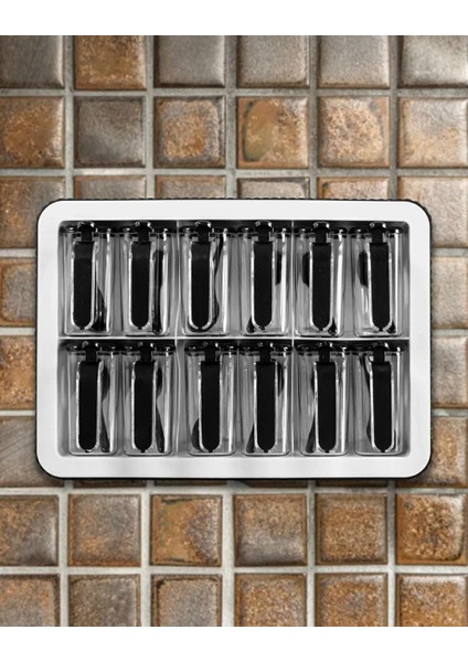 Dekoratif Stand Baharatlık 12 Li Kaşıklı Kapaklı Baharatlık Takımı - Siyah Beyaz modelleri