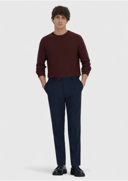 Lacivert Düz Dokuma Modern Fit Casual Pantolon
