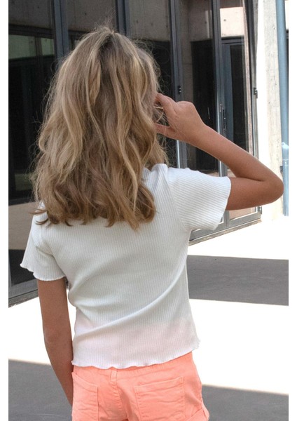 Kız Çocuk Tişört Tül Çiçek Armalı Boncuk Aksesuarlı Kemer Boy 8-14 Yaş, Ekru modelleri