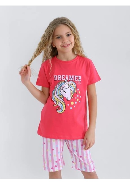 Minykids Unicorn Desen Koyu Pembe Kapri %100 Pamuklu Kız Çocuk Pijama Takım fiyatları