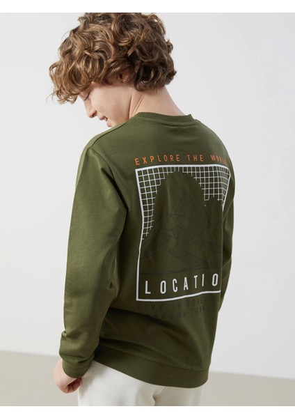 Lcw Kids Yeşil Bisiklet Yaka Baskılı Erkek Çocuk Sweatshirt