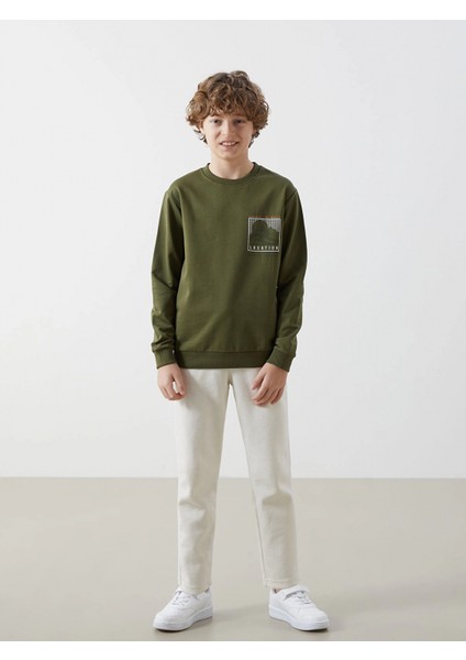 Lcw Kids Yeşil Bisiklet Yaka Baskılı Erkek Çocuk Sweatshirt modelleri