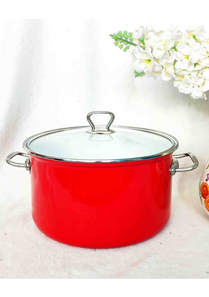 Kırmızı Emaye Derin Tencere 5,75 Litre 26 cm Çap Süt Yoğurt Çorba Reçel Emaye Tenceresi