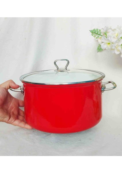 Kırmızı Emaye Derin Tencere 5,75 Litre 26 cm Çap Süt Yoğurt Çorba Reçel Emaye Tenceresi fiyatları