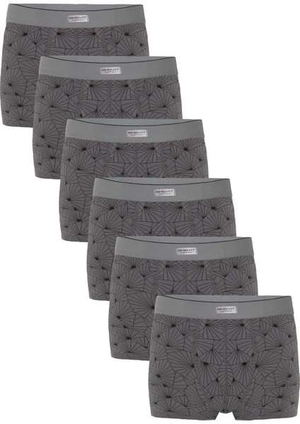 Premium Erkek Gri Pamuklu Modal Likralı Baskılı Boxer 6’lı Paket