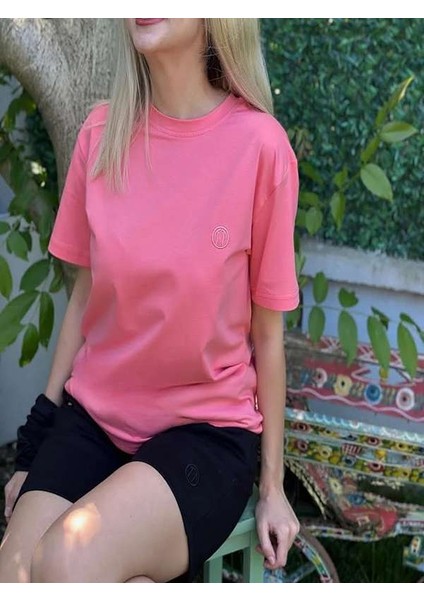 Regular Fit Bisiklet Yaka %100 Pamuk Kısa Kol Unisex Basic Pembe Tişört fiyatları