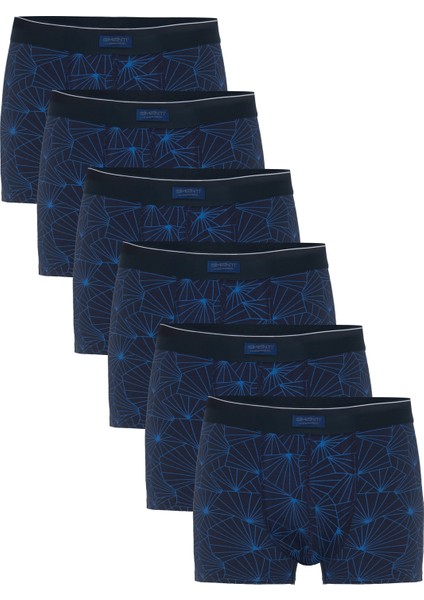 Premium Erkek Lacivert Pamuklu Modal Likralı Baskılı Boxer 6’lı Paket