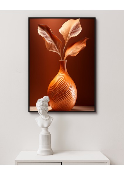 Metal Çerçeveli Gerçek Camlı Tablo, Balkabağı Rengi Çiçek Dijital Baskı, Salon, Oturma Odası Tablo