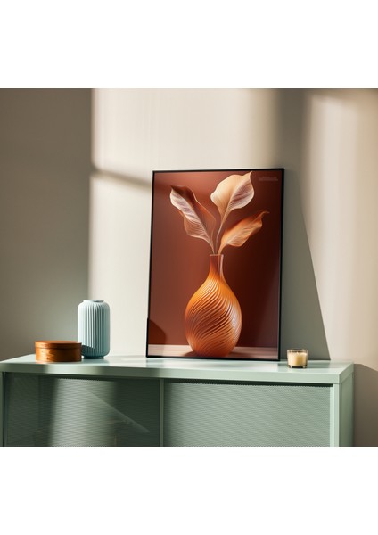 Metal Çerçeveli Gerçek Camlı Tablo, Balkabağı Rengi Çiçek Dijital Baskı, Salon, Oturma Odası Tablo indirimleri