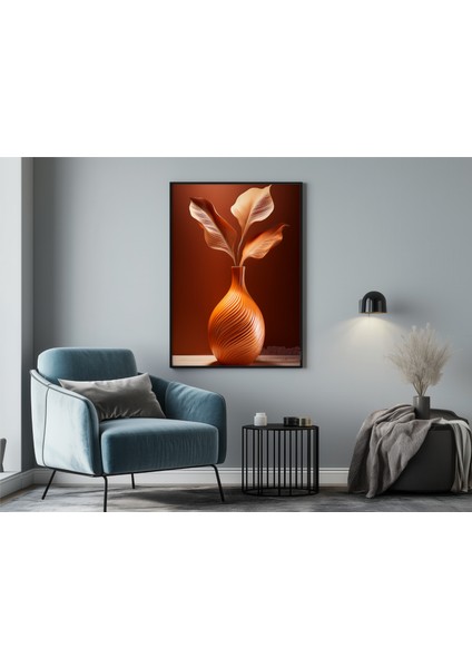 Metal Çerçeveli Gerçek Camlı Tablo, Balkabağı Rengi Çiçek Dijital Baskı, Salon, Oturma Odası Tablo