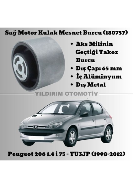Peugeot 206 Sağ Motor Kulak Mesnet Merkez Burcu 1998-2012 Arası 180757