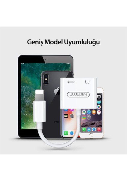 OT46 2‑in‑1 Lightning → Type‑C & AUX Adaptör – Tak‑Çalıştır, Ses + Şarj / Veri Destekli