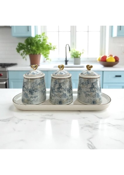 Maisone 3’lü Işlemeli Porselen Kavanoz Baharatlık Seti – Standlı Kapaklı Saklama Kabı fiyatları