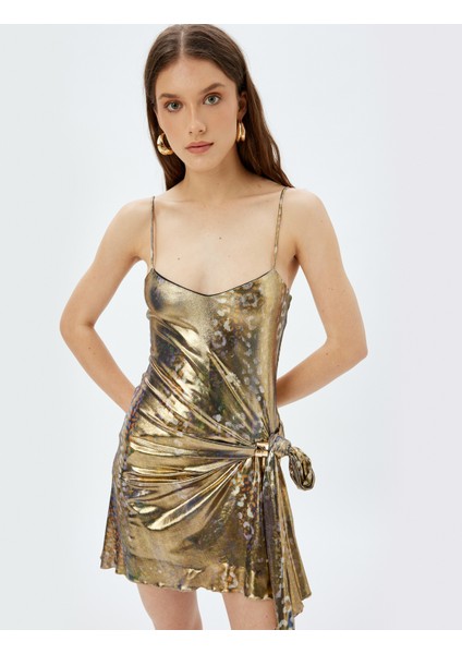 x Zeynep Bastık - Mini Metalik Abiye Elbise Fiyonk Detaylı Ip Askılı fiyatları