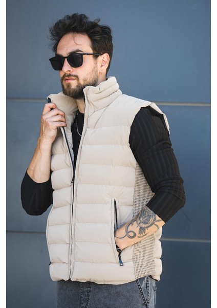 Lordy Örgü Detaylı Cepli Dik Yaka Nova Parlak Kumaş Erkek Şişme Yelek