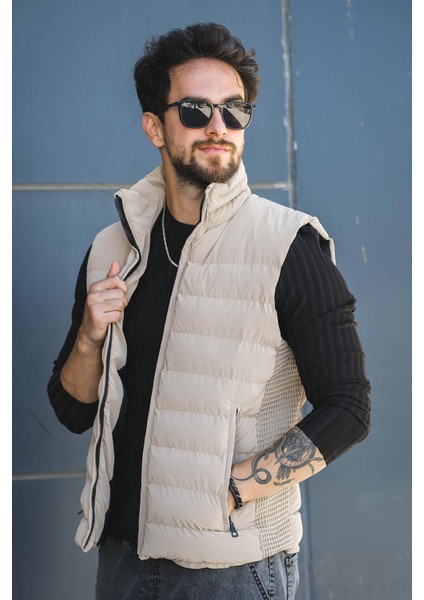 Lordy Örgü Detaylı Cepli Dik Yaka Nova Parlak Kumaş Erkek Şişme Yelek modelleri