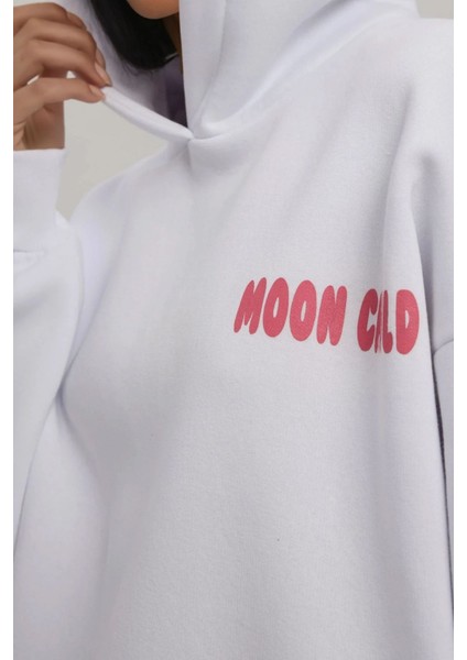 Kadın Oversize Baskılı Kapüşonlu Sweatshirt White fırsatları