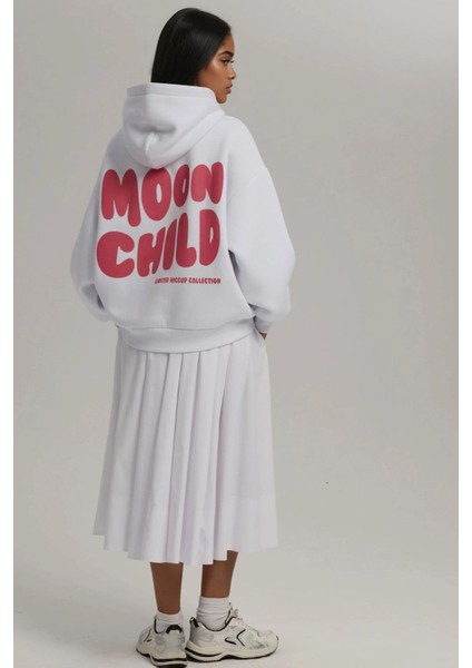 Kadın Oversize Baskılı Kapüşonlu Sweatshirt White indirimleri