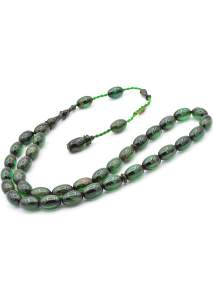 Ahmet Emin Imzalı Badem Kesim Hareli Yeşil Sıkma Kehribar Tesbih modelleri