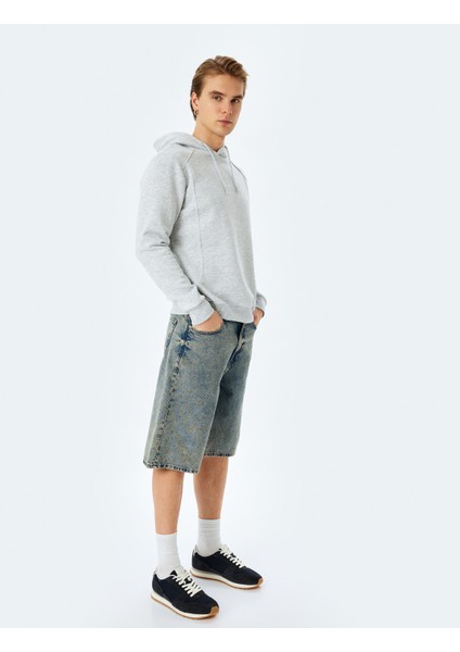 Reglan Kollu Pamuk Karışımlı Kapşonlu Şardonlu Dikiş Detaylı Basic Hoodie