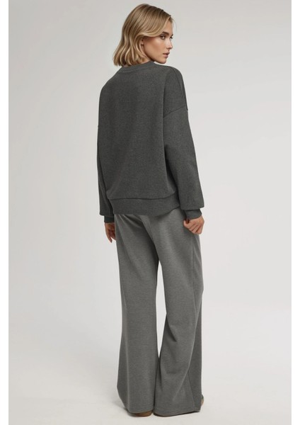 Kadın Oversize Bisiklet Yaka Basic Sweatshirt Arduvaz Grisi fırsatları