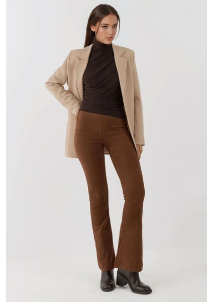 Kadın Şık Uzun Kollu Slim Fit Yuvarlak Yaka Üst Mocha Kahvesi indirimleri