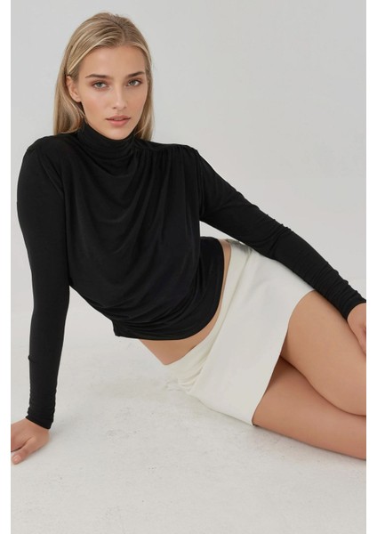 Kadın Şık Giyilebilir Uzun Kollu Örgü Üst Black