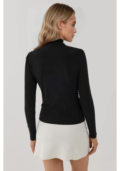 Kadın Şık Giyilebilir Uzun Kollu Örgü Üst Black