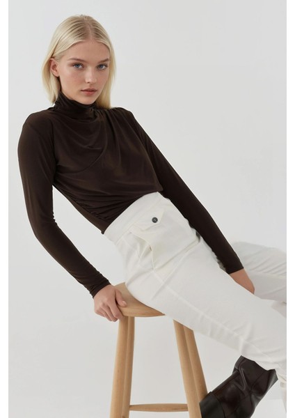 Kadın Şık Giyilebilir Uzun Kollu Örgü Üst Mocha Kahvesi fırsatları