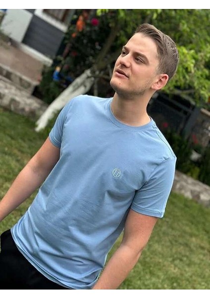 Regular Fit Bisiklet Yaka %100 Pamuk Kısa Kol Unisex Basic Mavi Tişört modelleri