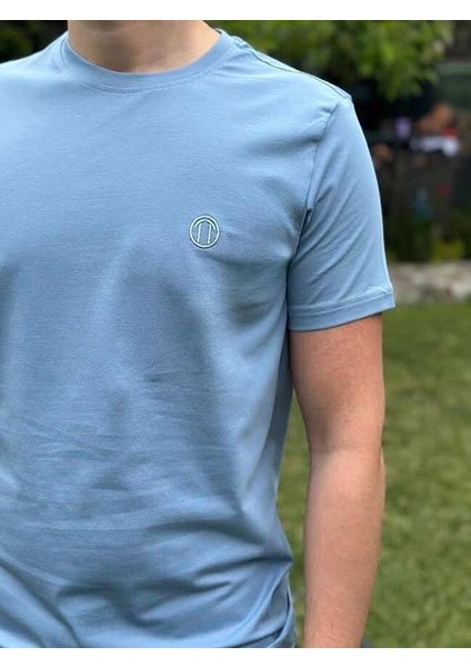 Regular Fit Bisiklet Yaka %100 Pamuk Kısa Kol Unisex Basic Mavi Tişört fırsatları