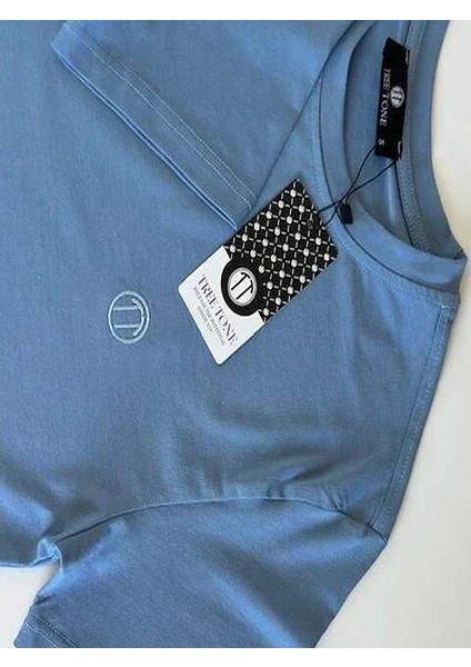 Regular Fit Bisiklet Yaka %100 Pamuk Kısa Kol Unisex Basic Mavi Tişört