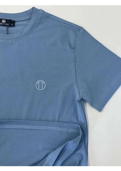 Regular Fit Bisiklet Yaka %100 Pamuk Kısa Kol Unisex Basic Mavi Tişört