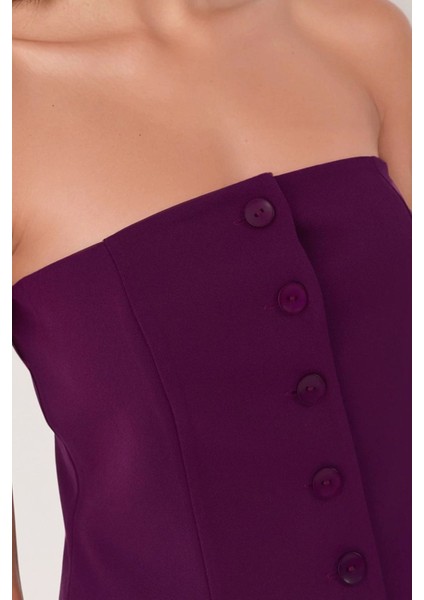 Kadın Straplez Düğmeli Fitted Üst Leylak Moru fırsatları